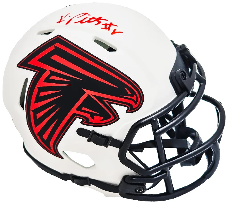 Grey Rugby Helmet-Kyle Pitts Autographed Atlanta Falcons Lunar Eclipse White Speed Mini Helmet Beckett BAS Witness Stock #216116