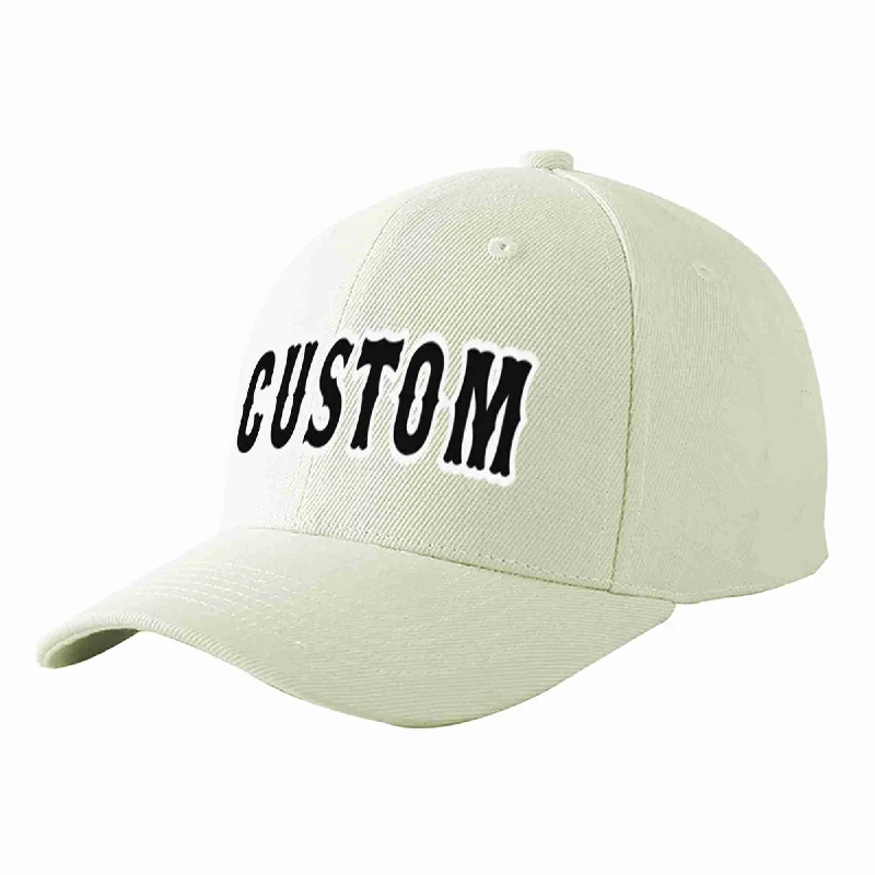 Premium Baseball Cap-Custom Cream Black-White Curved Eaves Sport Baseball Cap Design for Men/Women/Youth