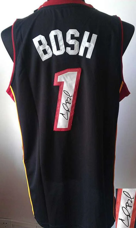 Sleeveless Basketball Jersey-Heat 1 Bosh Black Signature Edition Basketball Jerseys