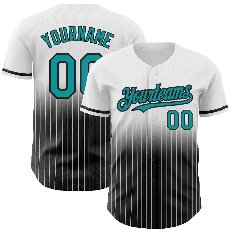 Red Baseball Jersey-Custom White Pinstripe Teal-Black Authentic Fade Fashion Baseball Jersey