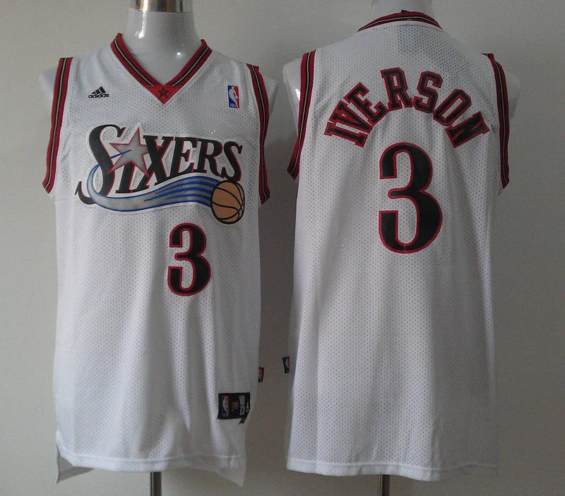 Red Basketball Jersey-76ers 3 Iverson White Throwback Basketball Jerseys