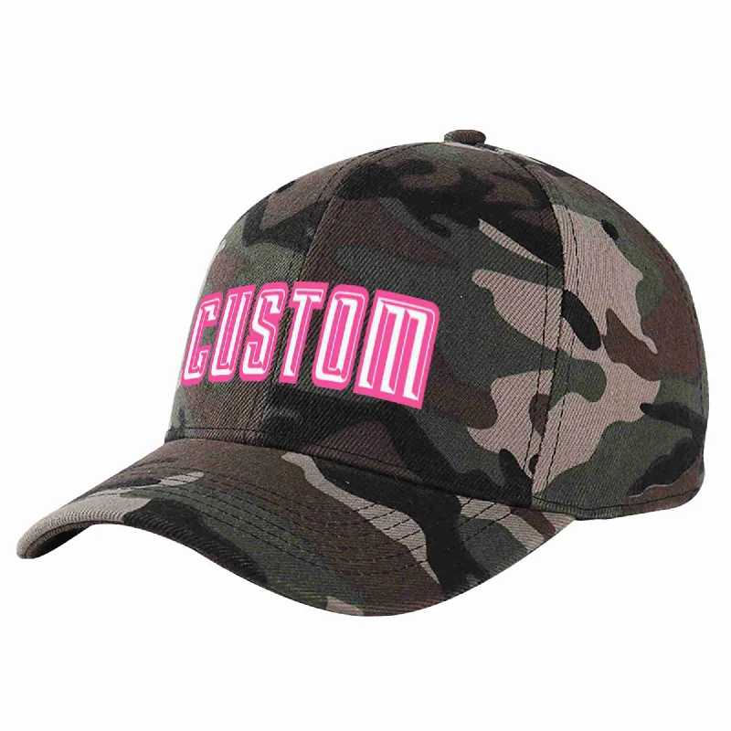 Superhero Baseball Cap-Custom Camo White-Pink Curved Eaves Sport Baseball Cap Design for Men/Women/Youth