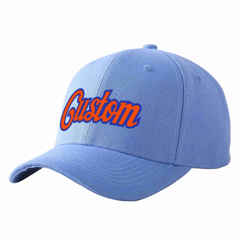 Affordable Baseball Cap-Custom Sky Blue Orange-Royal Curved Eaves Sport Baseball Cap Design for Men/Women/Youth