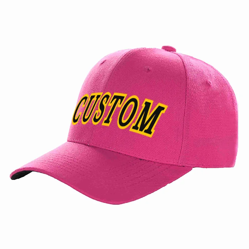 Street Dance Baseball Cap-Custom Rose Red Black-Gold Curved Eaves Sport Baseball Cap Design for Men/Women/Youth