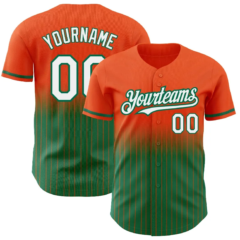 Game-Day Baseball Jersey-Custom Orange Pinstripe White-Kelly Green Authentic Fade Fashion Baseball Jersey