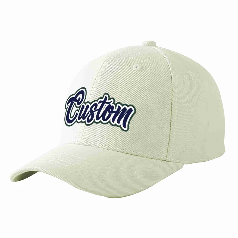 Hiking Baseball Cap-Custom Cream Navy-White Curved Eaves Sport Baseball Cap Design for Men/Women/Youth