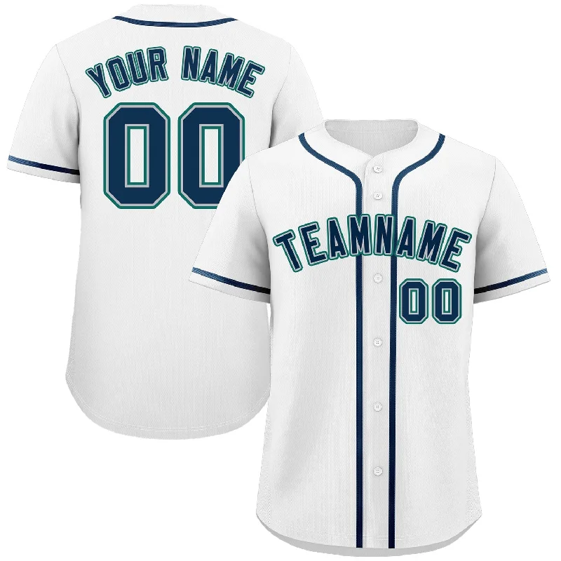 Unisex Baseball Jersey-Custom White Navy-Aqua Classic Style Authentic Baseball Jersey