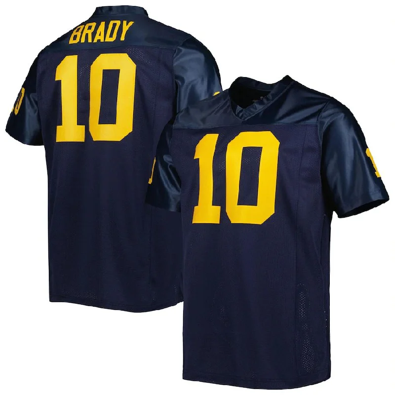 Printed Football Jersey-M.Wolverines #10 Tom Brady Original Retro Brand Authentic Throwback Commemorative Classics Football Jersey Navy Stitched American College Jerseys