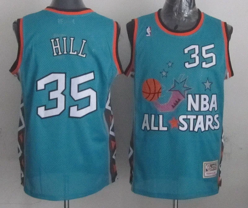 Valentine’s Day Basketball Jersey-1996 All Star 35 Hill Teal Basketball Jerseys