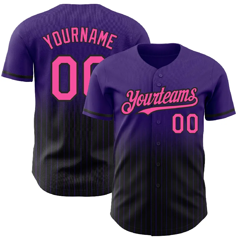 World Series Baseball Jersey-Custom Purple Pinstripe Pink-Black Authentic Fade Fashion Baseball Jersey