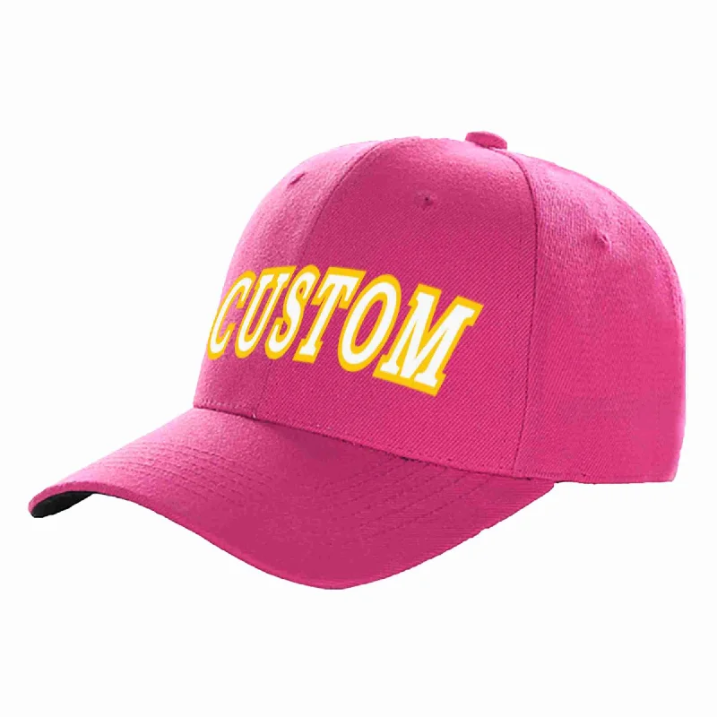 Thanksgiving Baseball Cap-Custom Rose Red White-Gold Curved Eaves Sport Baseball Cap Design for Men/Women/Youth