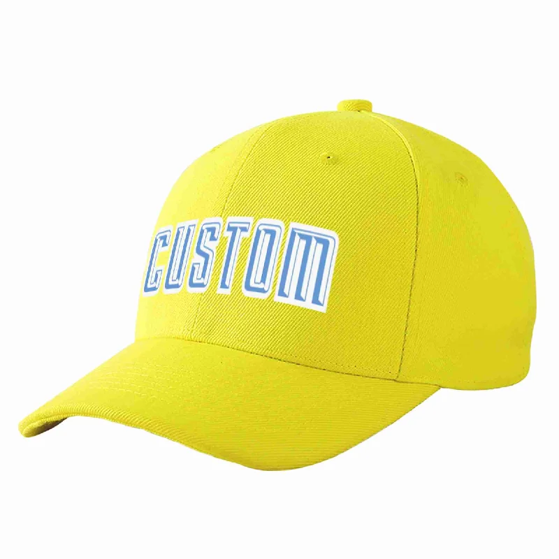 Men's Baseball Cap-Custom Yellow Light Blue-White Curved Eaves Sport Baseball Cap Design for Men/Women/Youth