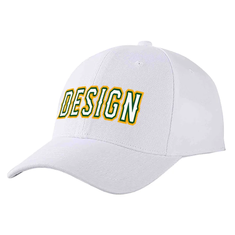 Fishing Baseball Cap-Custom White White-Kelly Green Curved Eaves Sport Design Baseball Cap