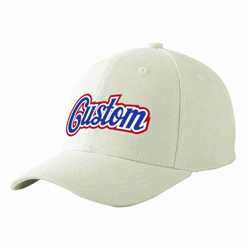 Work Casual Baseball Cap-Custom Cream Royal-White Curved Eaves Sport Baseball Cap Design for Men/Women/Youth