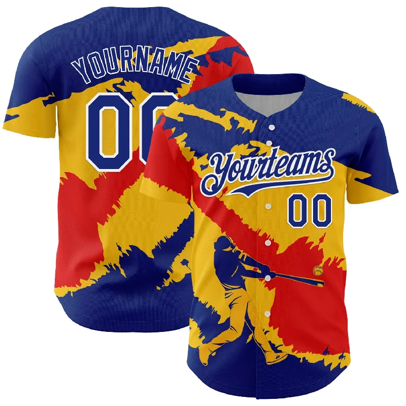 Home Game Baseball Jersey-Custom Royal Yellow-Fire Red 3D Venezuela Venezuelan Flag Authentic Baseball Jersey