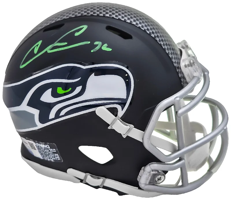 College Rugby Club Helmet-Chris Carson Autographed Seattle Seahawks Flat Matte Black Speed Mini Helmet Fanatics Holo Stock #216812