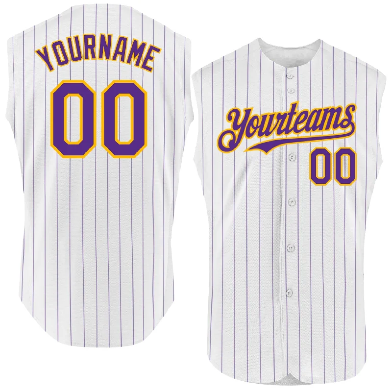 Baseball Signature Jersey-Custom White Purple Pinstripe Pink Authentic Sleeveless Baseball Jersey