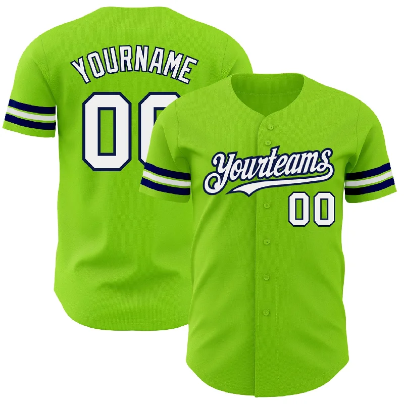 Pro Baseball Jersey-Custom Neon Green White-Navy Authentic Baseball Jersey