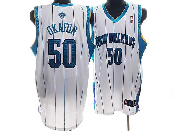 Relaxed Fit Basketball Jersey-Hornets 50 Okafor White Basketball Jerseys