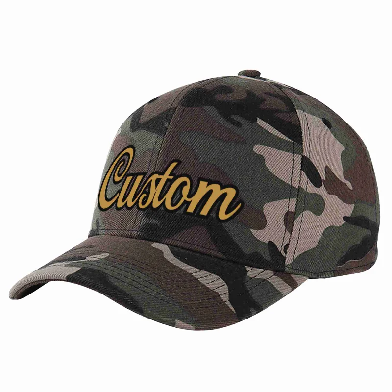 Flight Attendant Baseball Cap-Custom Camo Old Gold-Black Curved Eaves Sport Baseball Cap Design for Men/Women/Youth