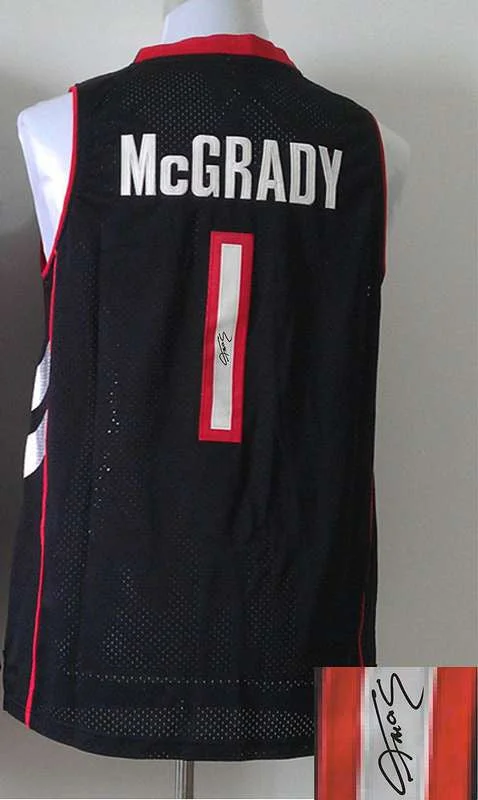 Graduation Basketball Jersey-Raptors 1 McGrady Black Signature Edition Basketball Jerseys