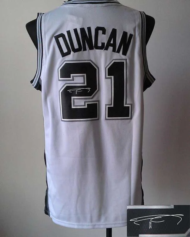 Black Basketball Jersey-Spurs 21 Duncan White Signature Edition Basketball Jerseys