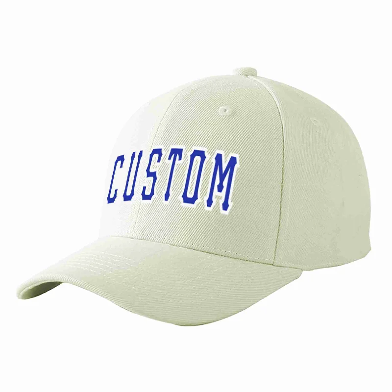 Movie-Themed Baseball Cap-Custom Cream Royal-White Curved Eaves Sport Baseball Cap Design for Men/Women/Youth