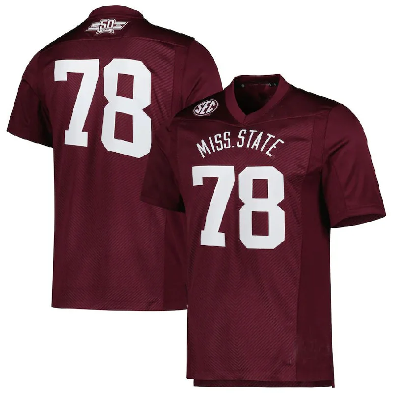 Football Camp Jersey-#78 M.State Bulldogs Dowsing x Bell 50 Years Premier Strategy Jersey  Maroon Football Jersey Stitched American College Jerseys