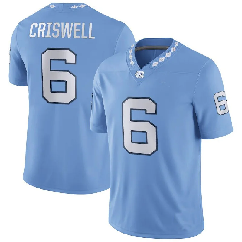 Sleeveless Football Jersey-N.Carolina Tar Heels #6 Jacolby Criswell Jordan Brand NIL Replica Football Jersey Carolina Blue Stitched American College Jerseys