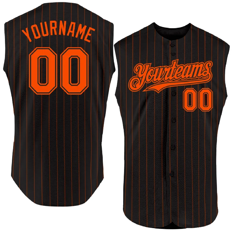 Bridesmaid Baseball Jersey-Custom Black Orange Pinstripe Orange Authentic Sleeveless Baseball Jersey