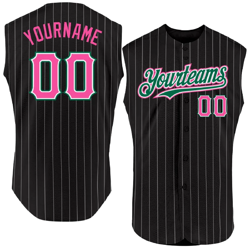 Baseball League Champs Jersey-Custom Black White Pinstripe Red Authentic Sleeveless Baseball Jersey