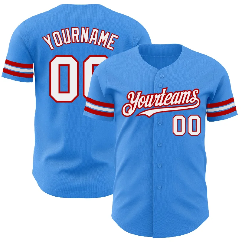 Stadium Baseball Jersey-Custom Electric Blue White-Red Authentic Baseball Jersey