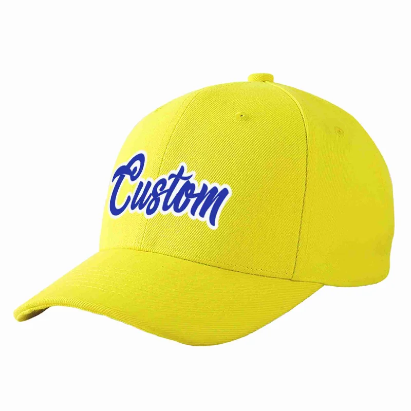 Camping Baseball Cap-Custom Yellow Royal-White Curved Eaves Sport Baseball Cap Design for Men/Women/Youth