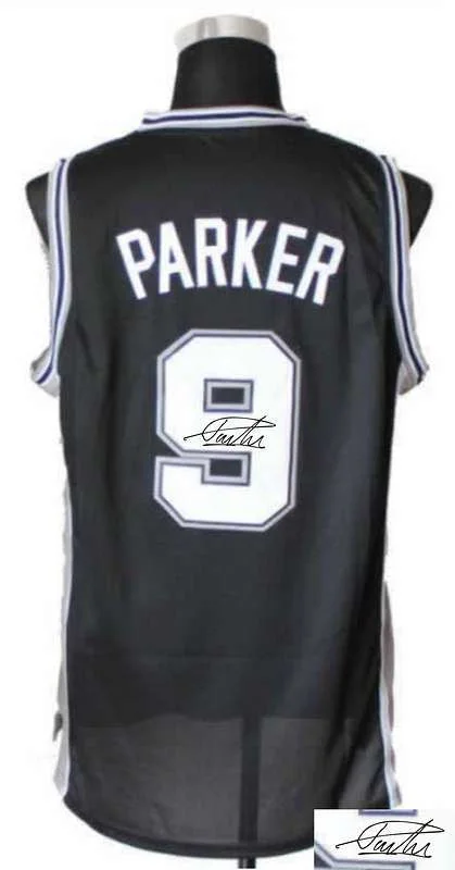 Silver Basketball Jersey-Spurs 9 Parker Black Signature Edition Basketball Jerseys