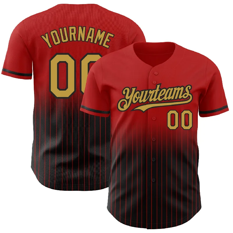 Two-Tone Baseball Jersey-Custom Red Pinstripe Old Gold-Black Authentic Fade Fashion Baseball Jersey