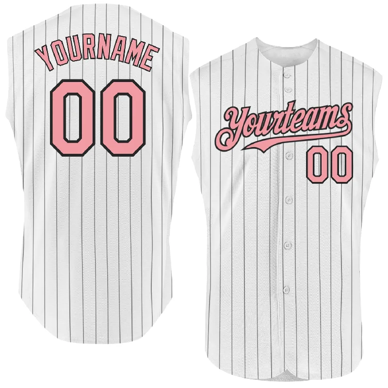 Vintage Baseball Jersey-Custom White Black Pinstripe Medium Pink Authentic Sleeveless Baseball Jersey