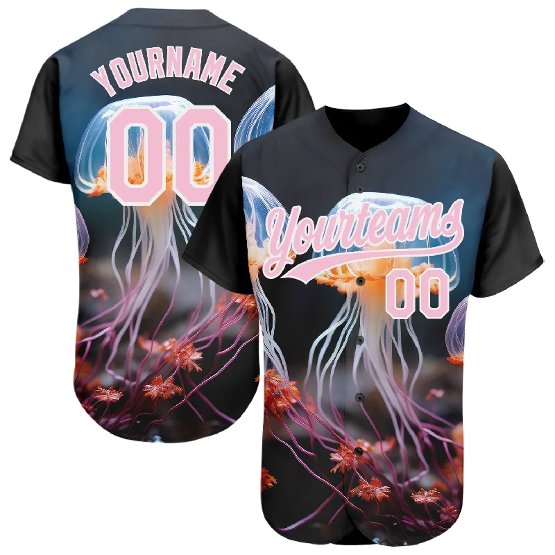 Navy Blue Baseball Jersey-Custom Black Light Pink-White 3D Pattern Design Jellyfish Underwater Life Authentic Baseball Jersey