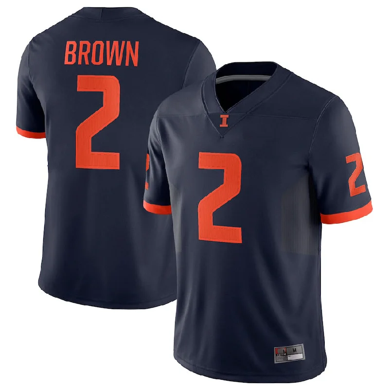 Championship Run Football Jersey-I.Fighting Illini #2 Chase Brown NIL Replica Football Jersey Navy Stitched American College Jerseys