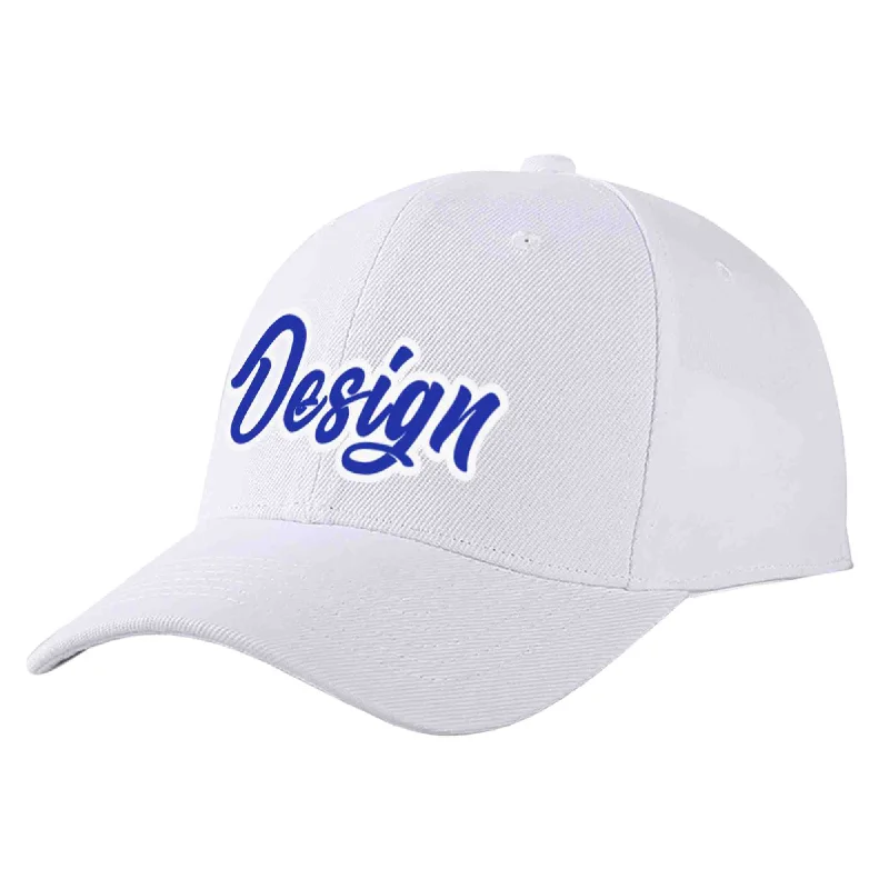 Vintage Baseball Cap-Custom White Royal-White Curved Eaves Sport Design Baseball Cap