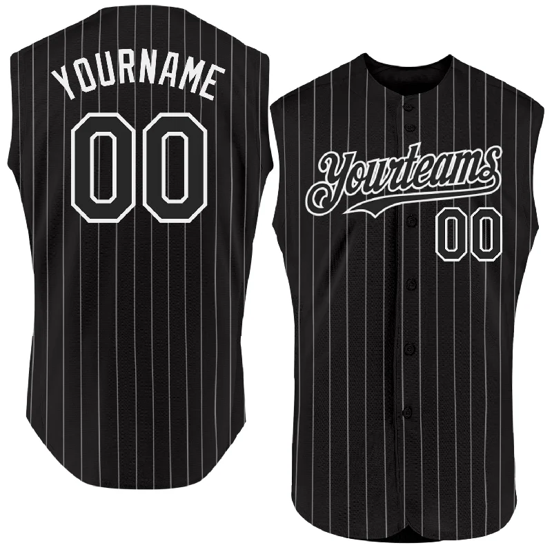 Grand Slam Baseball Jersey-Custom Black White Pinstripe Gold Authentic Sleeveless Baseball Jersey