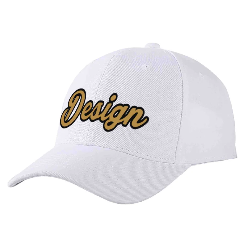 Nylon Baseball Cap-Custom White Old Gold-Black Curved Eaves Sport Design Baseball Cap