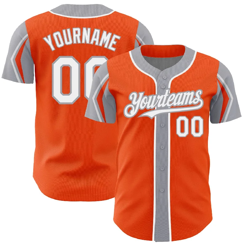 Groomsmen Baseball Jersey-Custom Orange White-Gray 3 Colors Arm Shapes Authentic Baseball Jersey