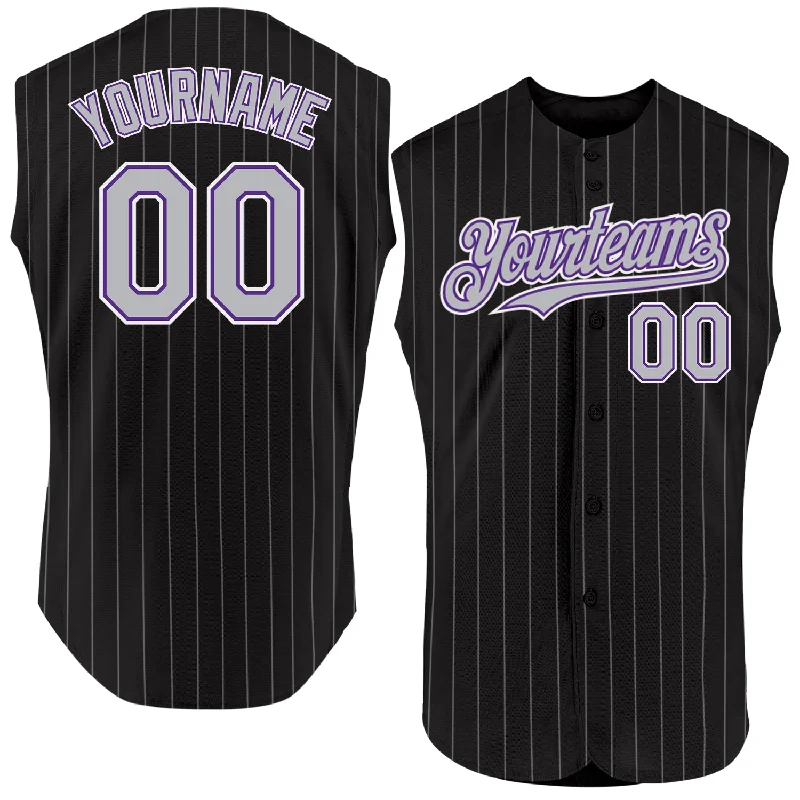 Bachelorette Party Baseball Jersey-Custom Black Gray Pinstripe Purple-White Authentic Sleeveless Baseball Jersey