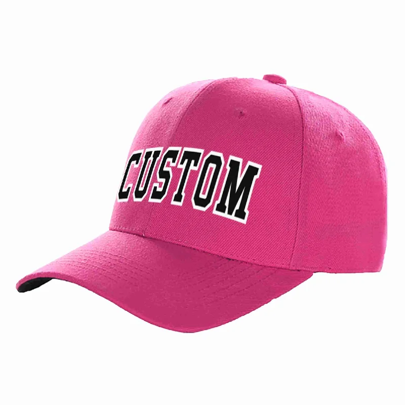 Retro Snapback Baseball Cap-Custom Rose Red Black-White Curved Eaves Sport Baseball Cap Design for Men/Women/Youth