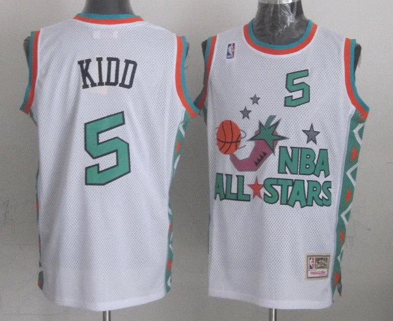 Rookie Basketball Jersey-1996 All Star 5 Kidd White Basketball Jerseys