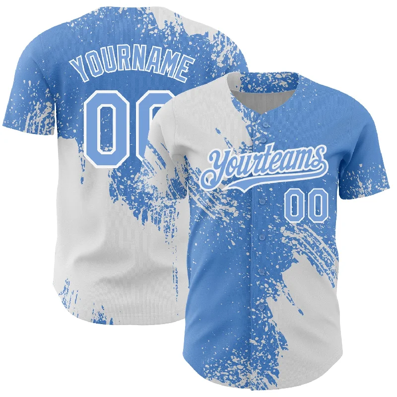 Unisex Baseball Jersey-Custom Light Blue White 3D Pattern Design Abstract Brush Stroke Authentic Baseball Jersey