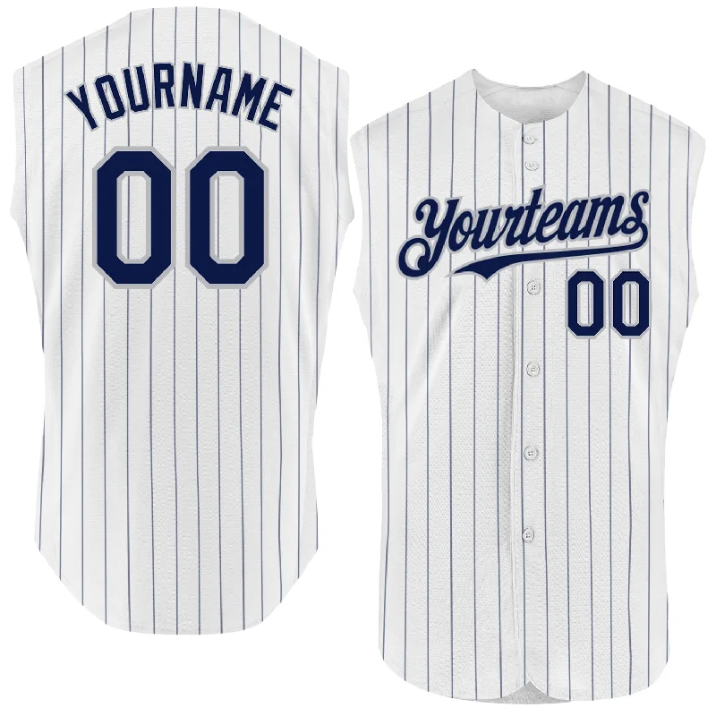 Baseball Style Jersey-Custom White Navy Pinstripe Old Gold Authentic Sleeveless Baseball Jersey