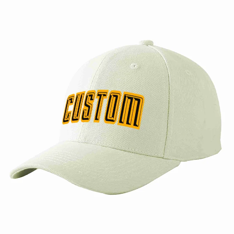 Sports Team Baseball Cap-Custom Cream Black-Yellow Curved Eaves Sport Baseball Cap Design for Men/Women/Youth