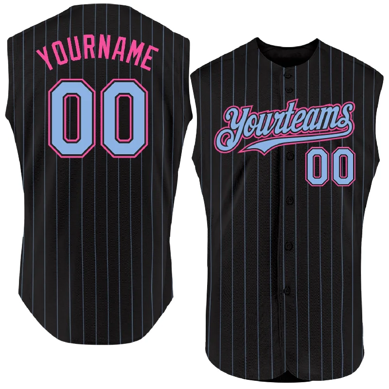 Friendship Baseball Jersey-Custom Black Light Blue Pinstripe Pink Authentic Sleeveless Baseball Jersey