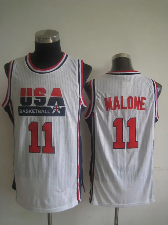 Reflective Basketball Jersey-USA Basketball 1992 Dream Team 11 Karl Malone White Basketball Jersey